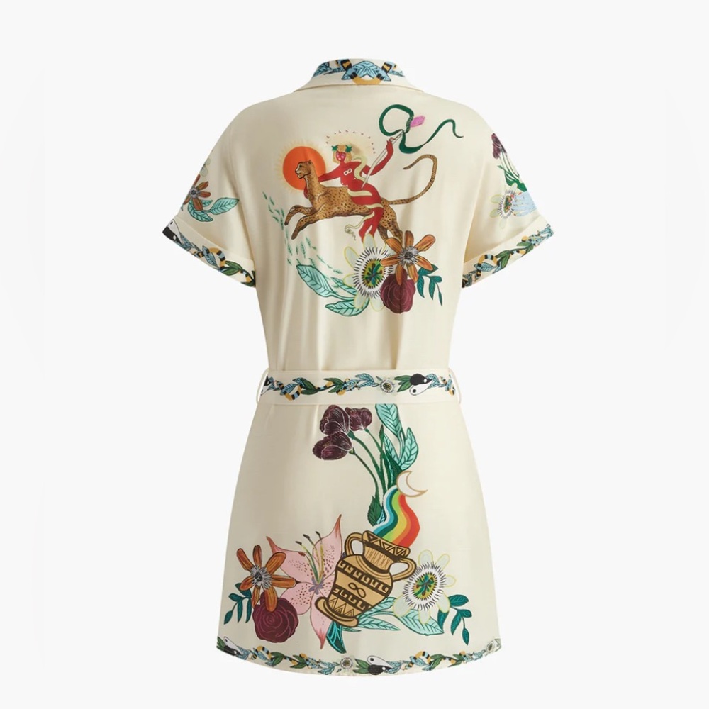 New with tags Commense collared button down belted mini dress with funky prints - Picture 2 of 9